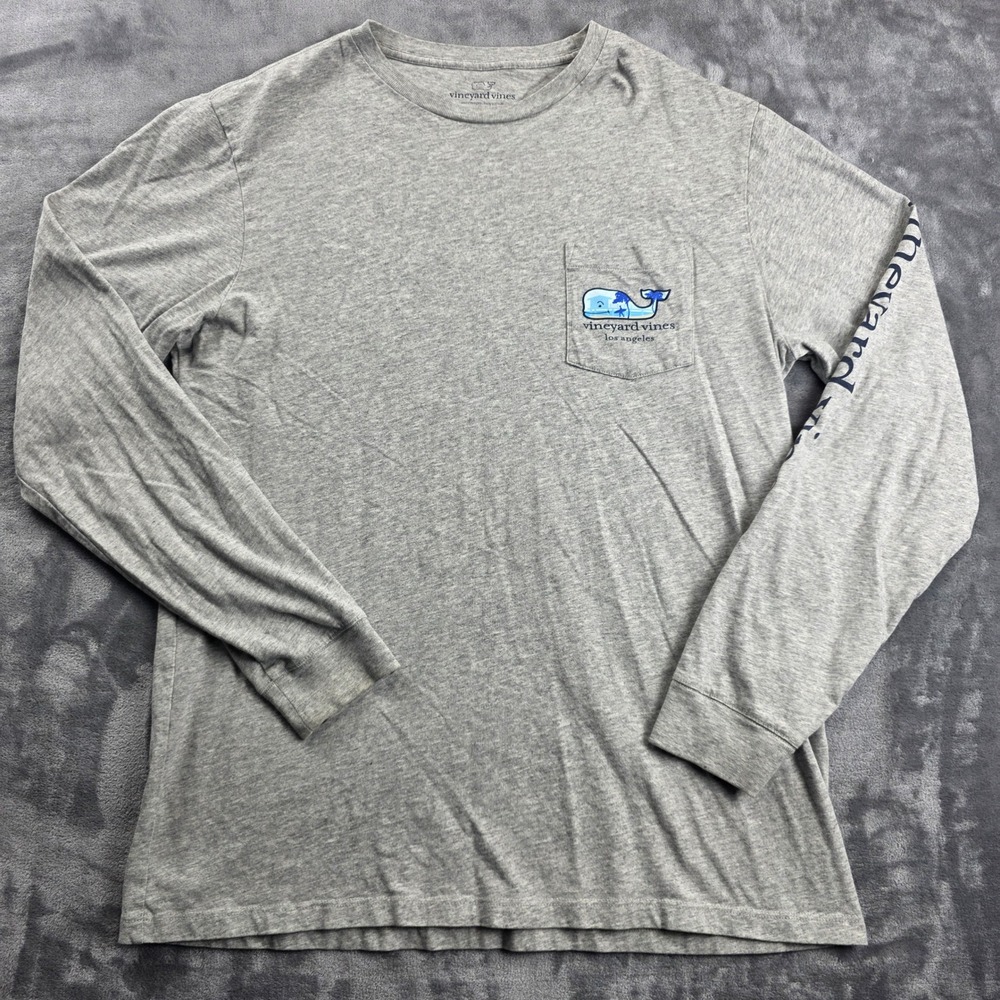 Vineyard Vines Pocket Tee Mens Medium Gray Los Angeles Surf Long Sleeve Shirt